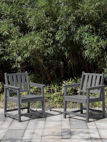 Patio Dining Chair Set of 2, HDPE Outdoor Dining Chair, Ergonomic HDPE Dining Chairs with Deep Seating, All Weather Outdoor Chairs Furniture for Backyard, Deck, Garden, Poolside, Smoke Gray - Image 4