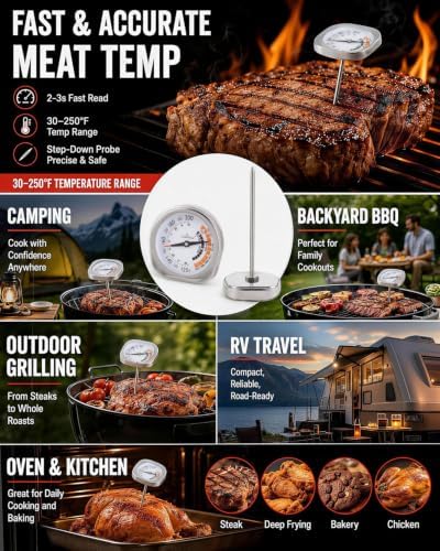 Leave in Probe Meat Thermometer Oven Safe Dual Pointer Dial BBQ Grill - Image 6