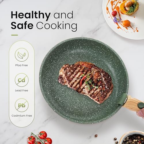 Kitchen Academy Removable Handle Pots and Pans Set - 10 Pieces Green Cookware Set with Removable Handle, RV Induction Cookware Set for Camp - Image 4