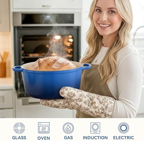 4.5 Quart Dutch Oven Pot with Lid, Non Stick Enameled Cast Iron Dutch Oven for Bread Baking, Heavy-Duty, Oven Safe Ceramic Cookware Up to 500°F for Baking, Braising, Stews, Roasting, Blue - Image 5