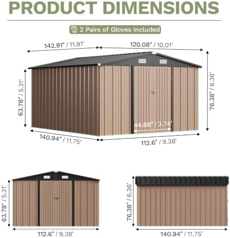 Aoxun 10x12 FT Outdoor Storage Shed with Lockable Double Door, Light Brown - Image 2