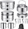 Funnymoom 15 Pcs Camping Cookware Mess Kit Outdoor Cooking Set Stainless Steel with Pot and Pan Kit 2 Set Stainless Steel Cups Plates Forks Knives Spoons for Camping Backpacking Cooking Picnic by Funnymoom