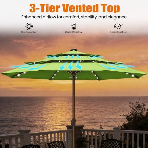 EliteShade USA 10-Year-Non-Fading 10ft 3-Tier Market Patio Umbrella, Commercial Table Umbrella with 80 Solar LED Lights, Crank Open, Windproof & UPF 50+ UV Protection for Garden, Deck, Pool, Backyard, No Tilt, Macaw Green - Image 6