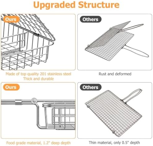 ORDORA Shallow Grill Basket, Fish Grill Basket, Rustproof Stainless Steel BBQ Folding Portable Grilling Rack for Meat, Steak,Vegetables, Grill Accessories - Image 5