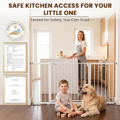 Mumeasy Extra Wide Large Baby Gate for Doorways, 36-66" Walk Through Wide Long Dog Gate for Door & Stair, Auto Close Dual Swing Pressure Mounted Child Safety Gate for Toddlers, Puppies & Pets, White - Image 6