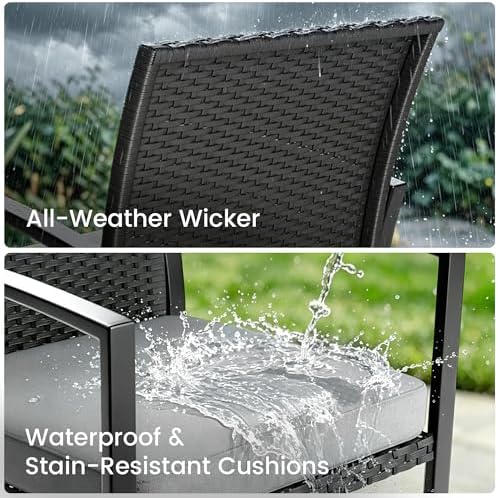Rocking Patio Bistro Sets - All-Weather - 3 Piece Rattan Conversation Furniture Set, Wicker Outdoor Front Porch Chair for Balcony, Porch, Garden, Backyard, Poolside,Gray - Image 3