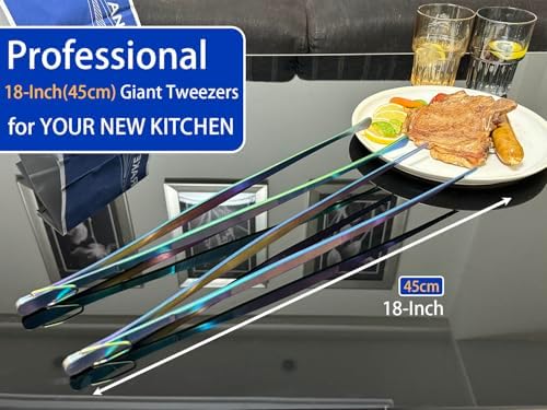 JETKONG 2 Pcs 18 Inch (45cm) Stainless Steel Grill Tongs Heavy Duty Giant Tweezer Tongs, Extra Large Tweezers Tools for Cooking, Grilling, BBQ and Turning Food (Rainbow) - Image 4