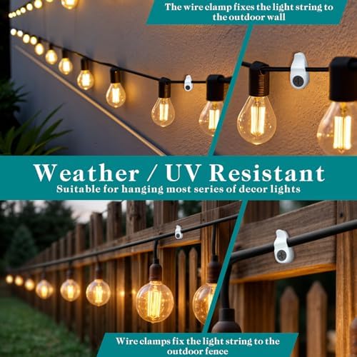 Hooks for Outdoor String Lights Clips, Christmas Light Clips Weatherproof, Lights Hanger Hooks for Hanging Christmas Light, Fairy Light, Cable, Holiday Decor - White, 50 Pack - Image 3