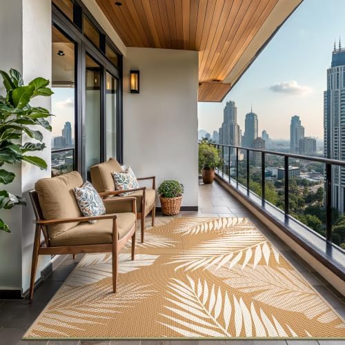 GENIMO Outdoor Rug, Waterproof Plastic Rugs for Patio, 9'x12' Brown Beige - Image 4