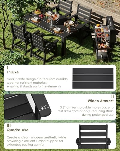 GREENVINES 5-piece Outdoor Dining Set, HDPE Table & 4 Chairs, Black - Image 6