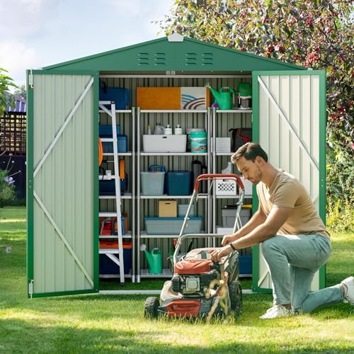 Gizoon 6 x 4 FT Outdoor Storage Shed, Metal Garden Shed, Green - Image 3