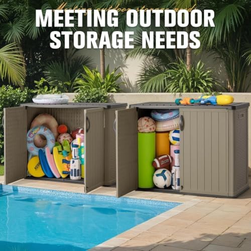 Greesum 26 CUFT Outdoor Storage Cabinet with 2 Lockable Doors, Beige - Image 3