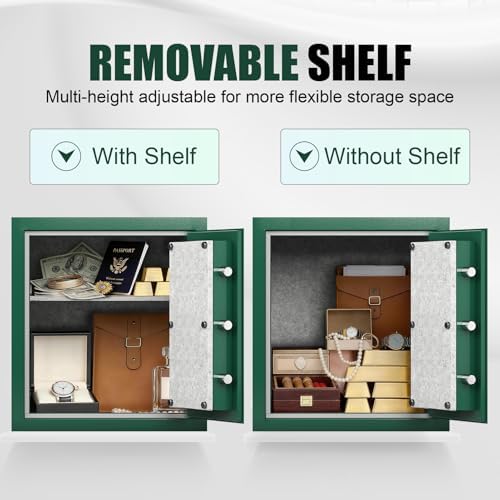 KEAR Fireproof Safe for Home, 3.8 Cub Biometric Fingerprint Safe with Fast Access, Waterproof Safe, Digital Keypad, Emergency Keys, Steel Security Safe for Documents, Cash & Handguns (Green, 3.8 Cub) - Image 6