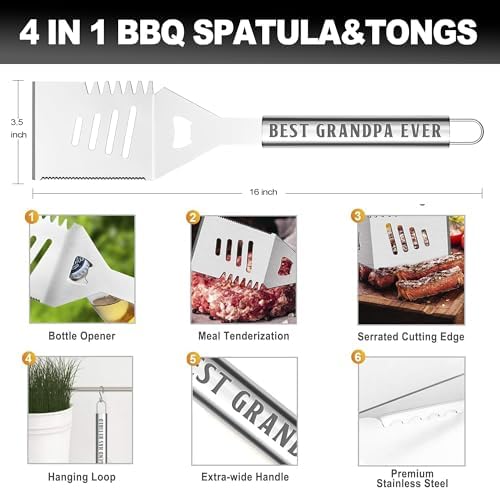 Grandpa Gifts, Fathers Day Grandpa Gifts from Grandkids Heavy Duty Grilling Accessories Kit for Backyard BBQ, Thick Stainless Steel Grill Utensils with Non-Slip Handle Tool on Birthday, Christmas - Image 2