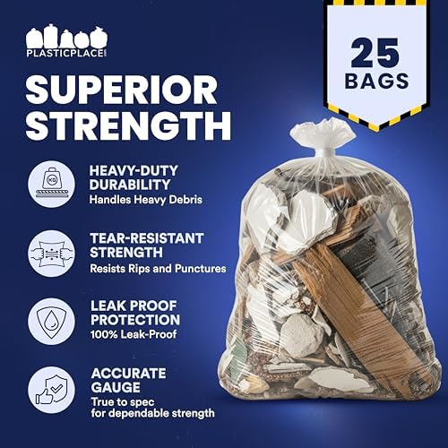 Plasticplace Contractor Trash Bags 55-60 Gallon - 3.0 Mil, Clear Heavy Duty Garbage Bag 38" x 58" (25 Count) - Image 5