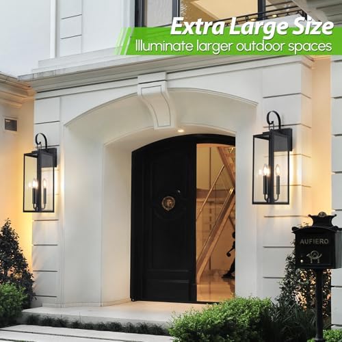 BesLowe 23" Large Outdoor Wall Light, 3-Light Black Exterior Sconce - Image 4