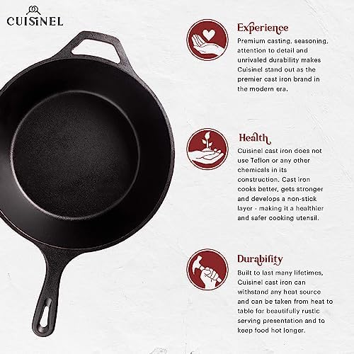 Cuisinel Cast Iron Skillet + Lid - 2-In-1 Multi Cooker - Deep Pot + Frying Pan - 3-Qt Dutch Oven - Pre-Seasoned Oven Cookware - Works for Bread, Indoor/Outdoor, Grill, Stovetop and Induction - Image 2