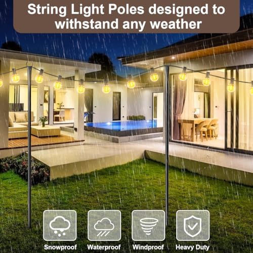 MuliVid 4 Pack String Light Poles for Outdoor,Metal Light Hanging Pole Outside with Fork,Light Stand for Patio, Pergola, Garden, Backyard, Yard, Camping Party (4 Pack) - Image 5