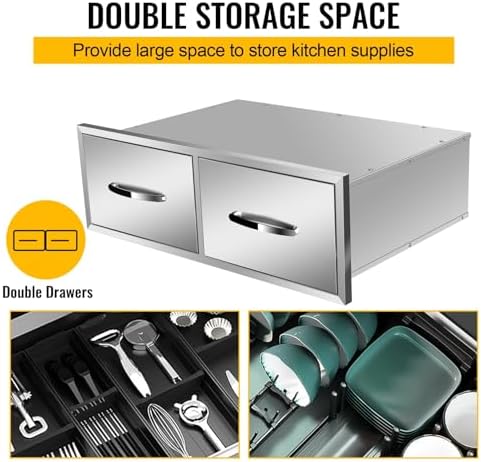 Outdoor Kitchen Drawers, Triple BBQ Drawers Stainless Steel Built-in Drawer For Outdoor Kitchen Island, Patio Grill Station,Double Drawers - Image 5