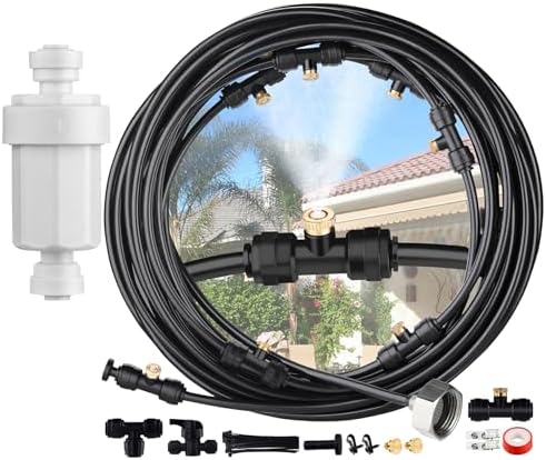 Misters for Outside Patio 30ft - LOHASV9 Misting System with Water Filter Pre-Assembled 30 FT 9M Misting Line Brass Mist Nozzles Adapter(3/4") Outdoor Misters for Patio Cooling Garden Greenhouse by ImproveProductExperience