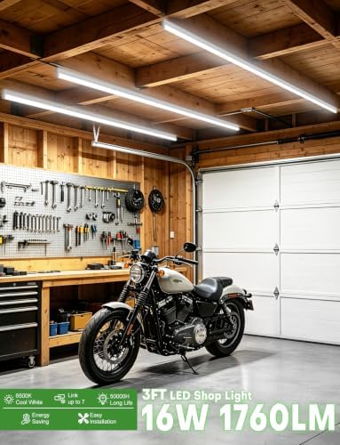 3FT T5 SE LED Shop Lights, 1760LM 6500K Bright White LED Integrated Fixture, 16W Linkable Garage Light, Ceiling and Cabinet Light with ON/OFF Switch, Workshop, Basement, FCC Certified, 4 Pack - Image 2