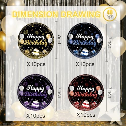 40Pcs Colorful Party Decorations Red Yellow Blue Purple Plates Set for Birthday Party Baby Shower Supplies Serve 40 People - Image 2