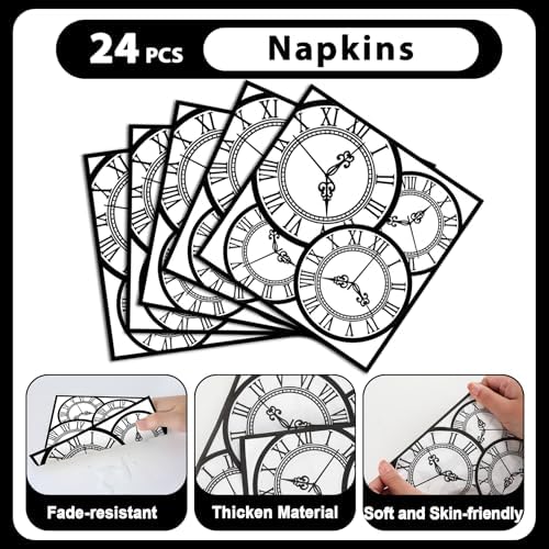 96 PCS Clock Party Paper Plates Napkins Disposable Tea Party Dinnerware Set - Image 4