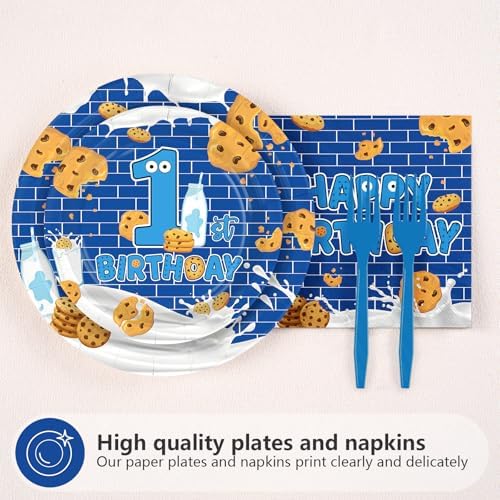96 Pcs Milk and Cookies 1st Birthday Party Supplies for Boys Serves 24 - Image 2