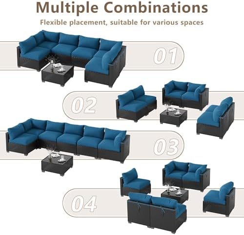 LOUVIXA 7 Piece Outdoor Patio Furniture Set, Outdoor Sectional Sofa, Wicker Rattan Patio Furniture, Patio Conversation Set with Coffee Table & Cushions - Image 4