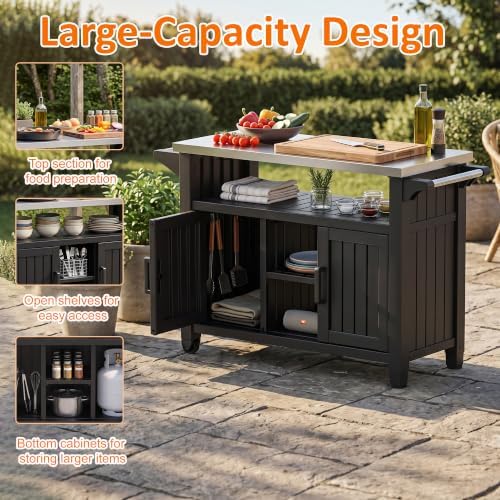 EasyUp Outdoor Storage Cabinet,Patio Storage Table, Bar Table with Wheels,Outdoor Bar Cart for Patio, Poolside and Backyard, Standard Black - Image 4