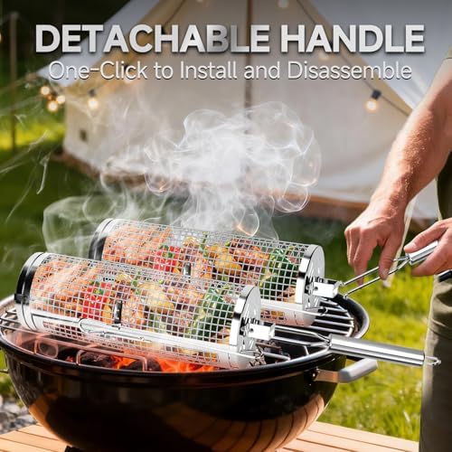 Rolling Grill Baskets,Grill Accessories for Veggies,Gifts for Men-2 Pack - Image 4