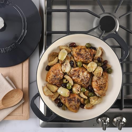 Martha Stewart Gatwick Enameled Cast Iron Braiser with Lid, 3.5-Quart Braiser Pan for Stovetop & Oven, Cast Iron Braising Pan, Grey - Image 3