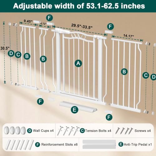 Fairy Baby 53.1"-62.5" Extra Wide Baby Gate for Doorways Pressure Mounted - Image 2