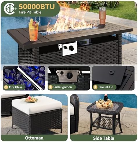 Aoxun 10-Piece Wicker Rattan Patio Furniture Set with 44" Fire Pit Table - Image 6