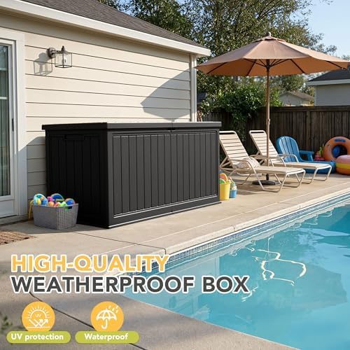 270 Gallon HDPE Deck Box Outdoor Indoor Waterproof Storage Box for Patio Furniture, Pool Accessories, Garden Tools, and Cushion Storage, Black - Image 5