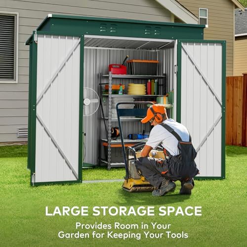 Gizoon 6x4 FT Outdoor Shed, Metal Garden Shed Lockable Doors, Green - Image 3