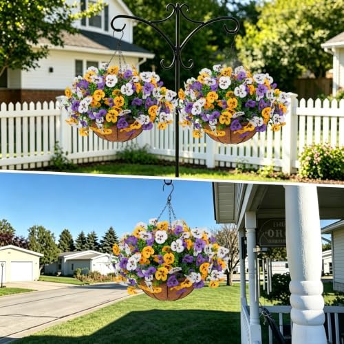2 Set Artificial Hanging Flowers with Basket for Outdoor Decor - Image 3