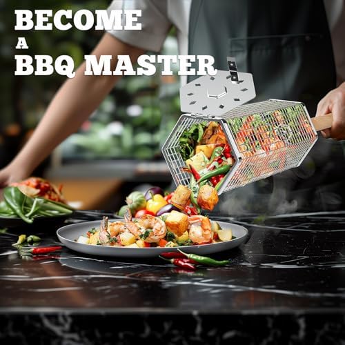 Rolling Grill Basket, Grilling Accessories, Outdoor Camping, Gifts for Men - Image 4