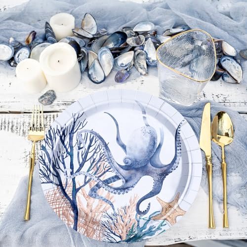 WRAPAHOLIC 25Pcs Ocean Paper Plates - 9 Inch Octopuses and Aquatic Plants Disposable Plates Decorative Dinner Plates for Party Tableware Supplies Table Decor - Image 4