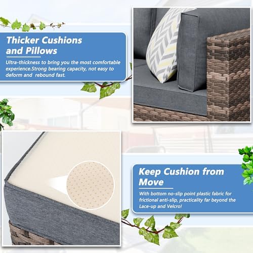 Shintenchi 5 Piece Outdoor Patio Furniture Set with Brown PE Rattan, Gray - Image 3