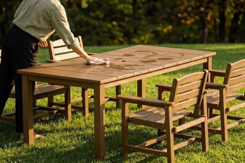 Perli™ 5-Piece Outdoor Dining Set, All-Weather HDPE Patio Furniture with 4 Armrest Chairs and Rectangular Table, UV-Resistant 4-Person Set for Deck, Backyard, Brown - Image 5