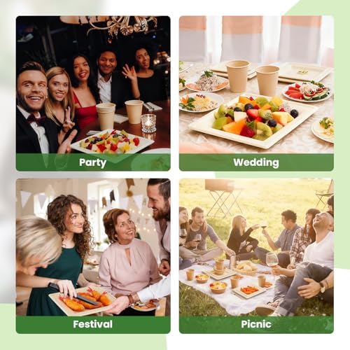 Havawish 200 Pcs Compostable Paper Plates and Bowls Set for 50 Guests, 10in & 8in Heavy Duty Sugarcane Disposable Plates 12 oz Biodegradable Cups and Paper Bowls, Party Camping Picnic(Beige) - Image 6