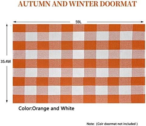 SEEKSEE Halloween Decor Buffalo Plaid Outdoor Rug 3' x 5' Orange and White Front Door Mat, Layering Rug for Porch, Halloween Doormat, Front Porch Rug for Outdoor Entrance Entryway Patio Porch Decor - Image 2