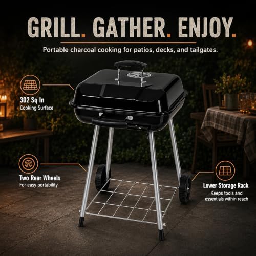2-Pack 17.5-Inch Charcoal Kettle Grills with Wheels, 302 Sq In Grate - Image 3