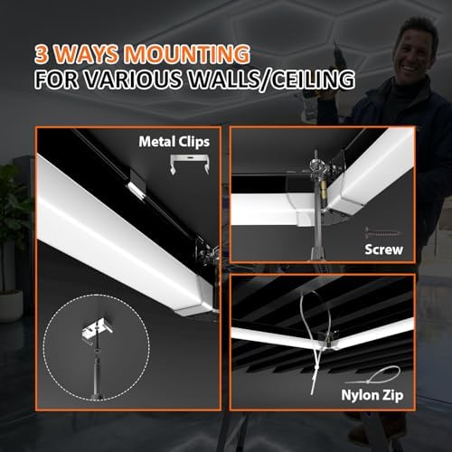 Black Hexagon Garage Lights 11 Hex, 6500K 38640 LM Super Bright Honeycomb LED Garage Ceiling Lights, Premium Car Detailing Lighting for Garage, Workshop, Gym, Barber Shop, Basement - Image 7