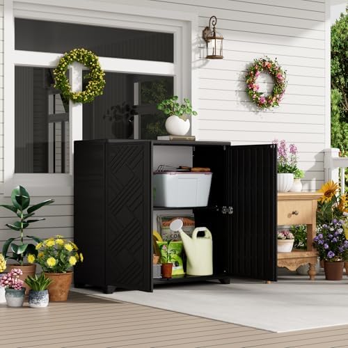 HOMSPARK Indoor/Outdoor Storage Cabinet with Doors, 34”x15”x34” HDPE Plastic Storage Box for Bedroom, Bathroom, Living Room, Balcony, Multi-Purpose for Daily Tools, Black - Image 5