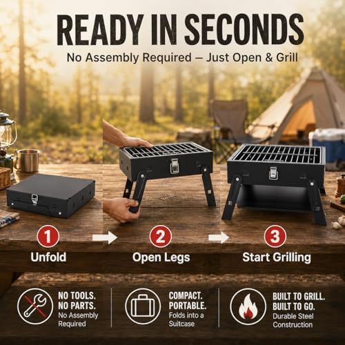 Small Portable BBQ Charcoal Grill: Mini Foldable Table Top Barbecue Grills - Image 6