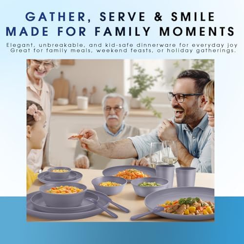 40 Piece Plastic Dinnerware Set for 8 with Cutlery, Unbreakable Plates and Bowls Set, Dishwasher & Microwave Safe Reusable Dish Set for Camping, RV, Outdoor Kitchen, Apartment Dining, Gray - Image 5