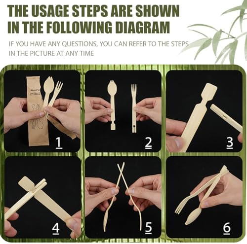 30 Sets Interlocking Bamboo Forks and Spoons, Bamboo Forks Spoons Combo Set, 3 Funtions 60 Pcs Biodegradable Disposable Cutlery for Party Camping and Serving Food - Image 3