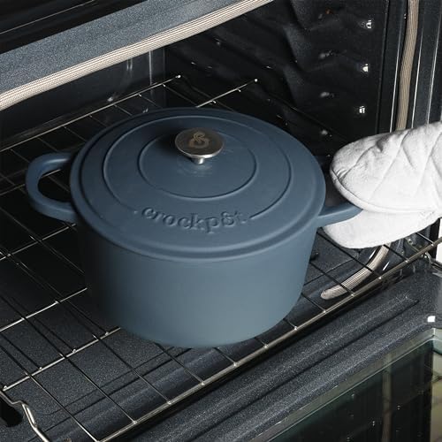 Crock-Pot Artisan 5-Quart Round European Enameled Cast Iron Dutch Oven with Lid – Matte Navy Blue, Durable Oven Safe Cookware - Image 5